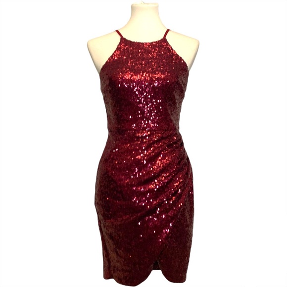 Prom Dress B. Darlin Wine Sequined Dress Size 7/8 - Picture 1 of 4